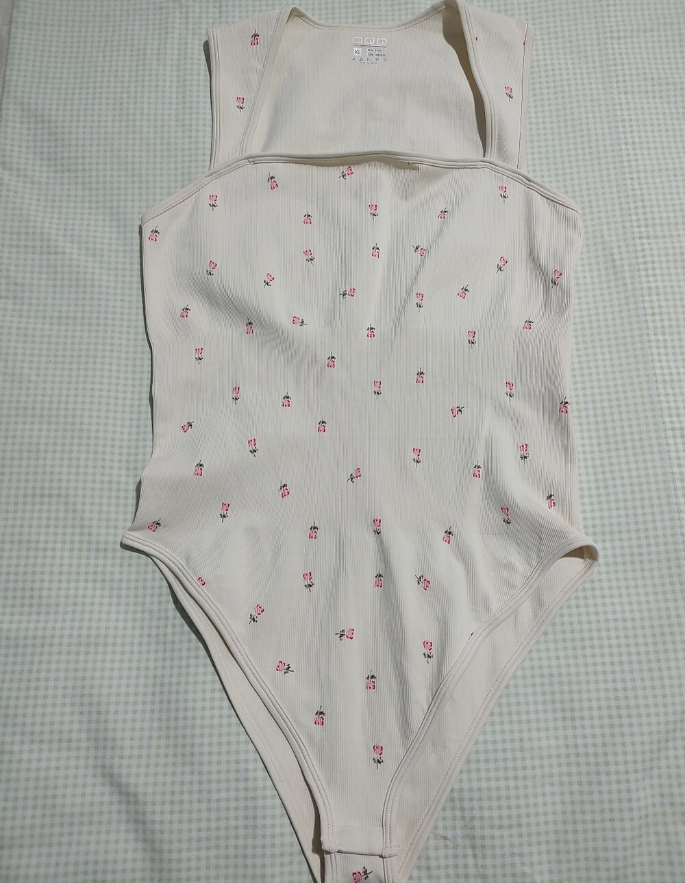 Women's Cream Ribbed One-Piece with Pink Floral Print